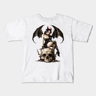 Devil Woman Sitting on Skull Vintage Kids T-Shirt